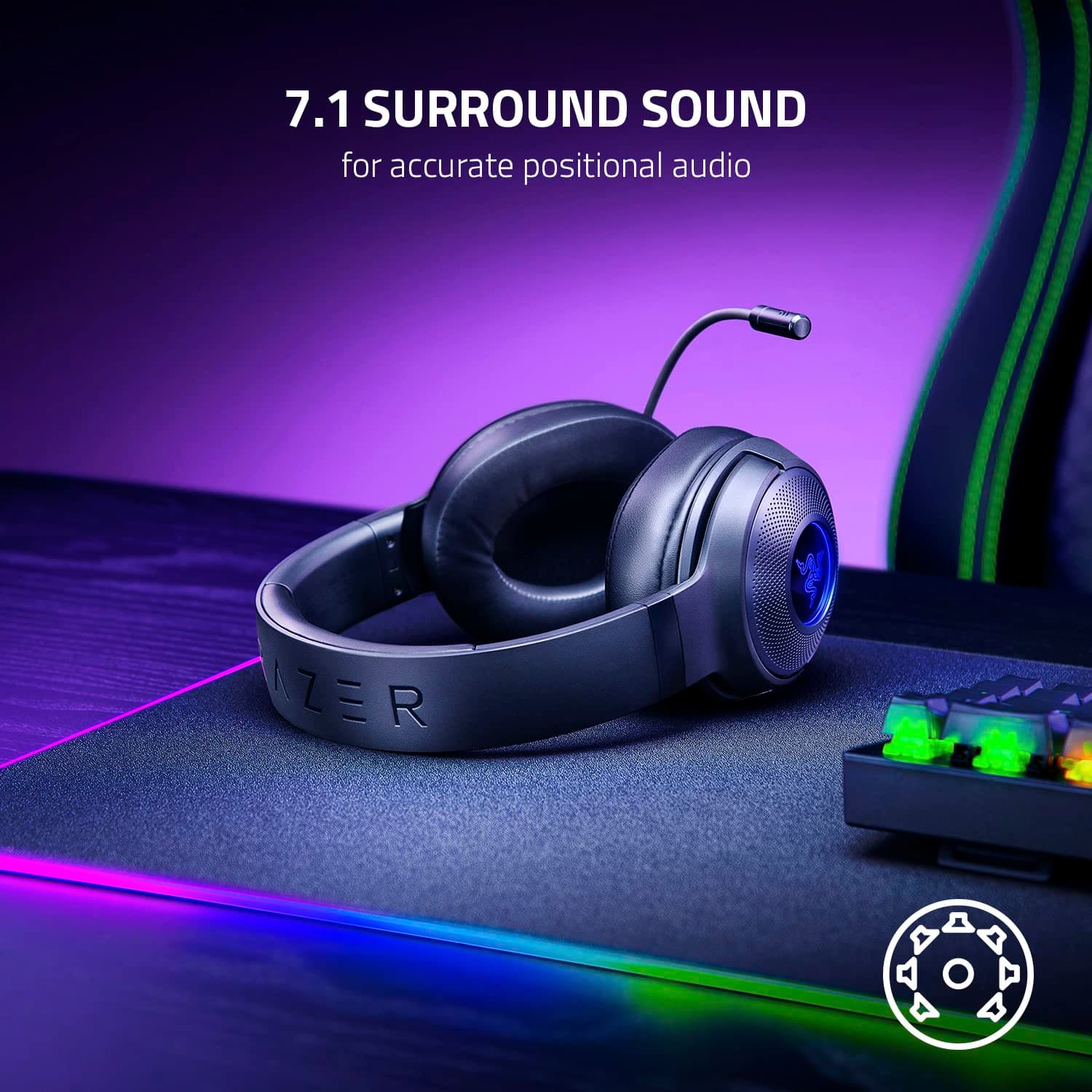 Razer Kraken V3 X - Ultra Light Comfort Triforce 40mm Drivers -7.1 Surround Sound - Hyperclear Cardioid Mic Powered Chroma RGB Wired HeadphonesUSB Gaming Over Ear Headset -RZ04-03750300-R3M1 Black Kraken V3 X USB - Image 7